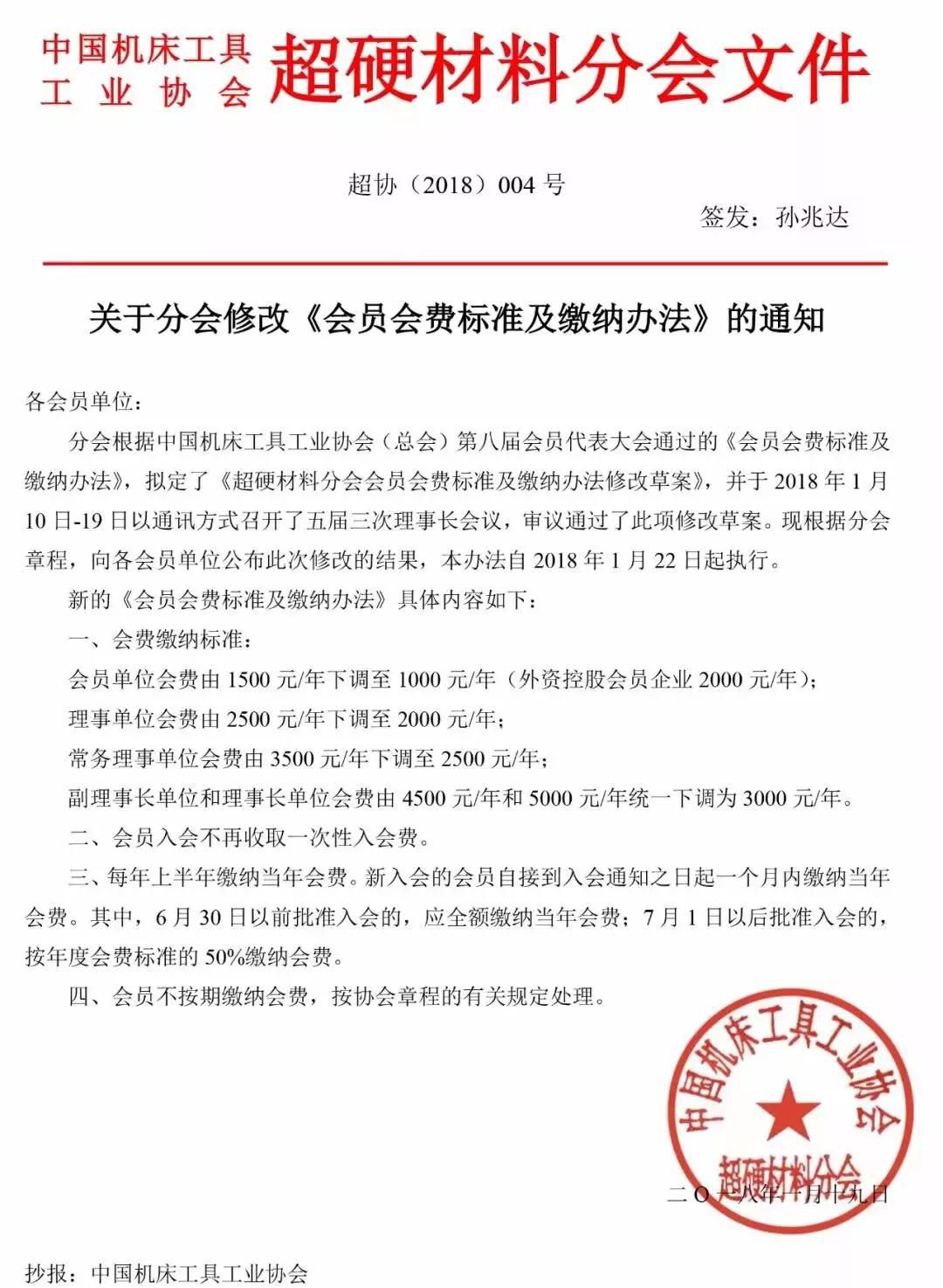 超硬材料分會整體下調(diào)會費(fèi)標(biāo)準(zhǔn)的通知